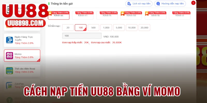 Cách giao dịch nạp tiền UU88 bằng ví Momo