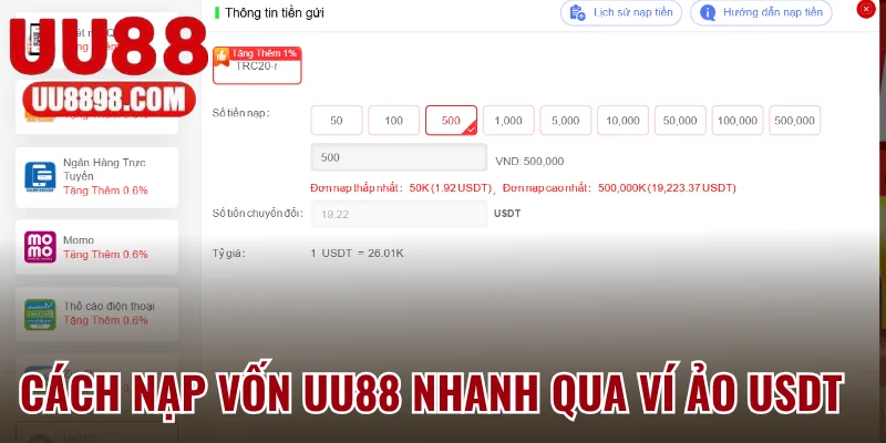 Cách nạp vốn nhanh qua ví ảo USDT